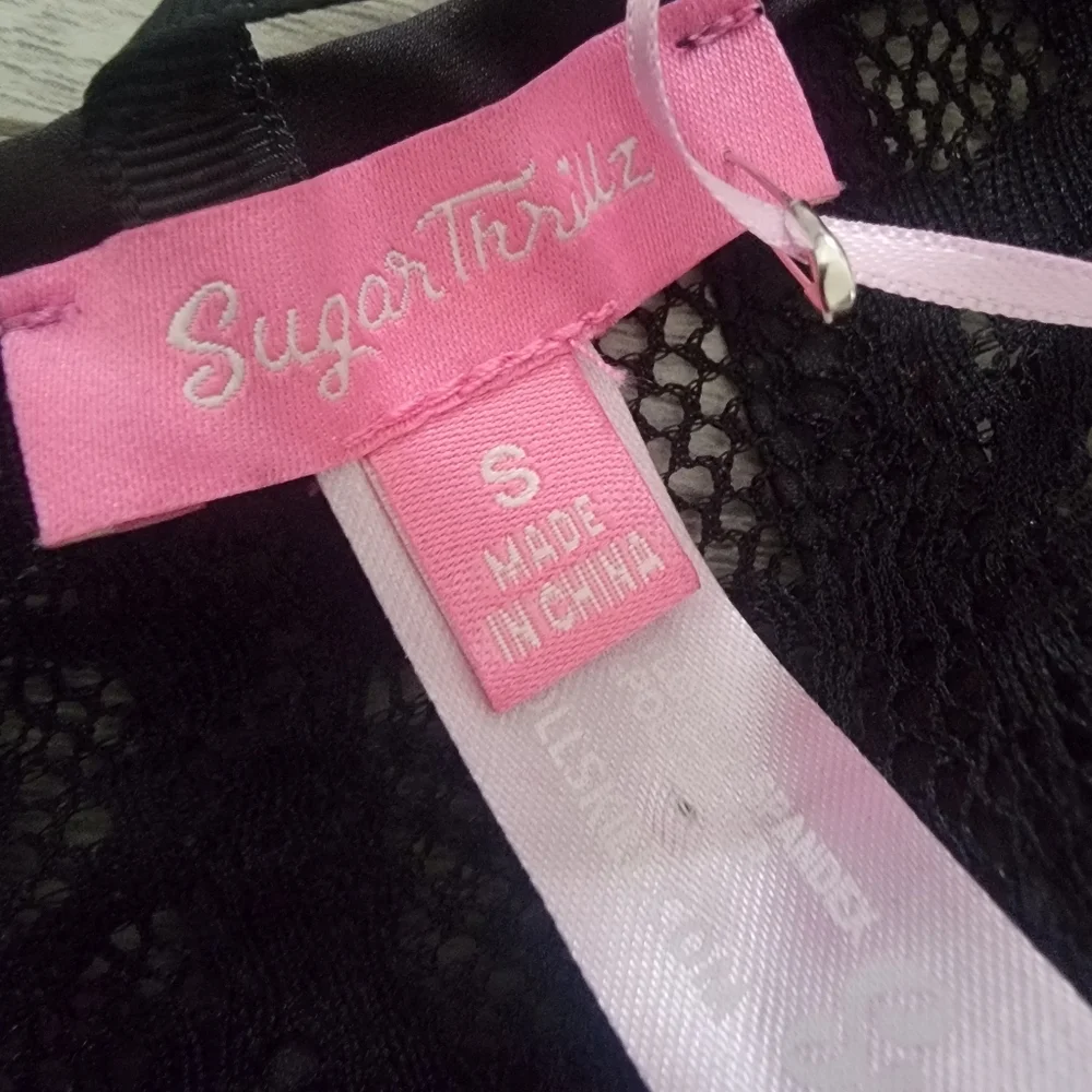 Black Lace Bustier Top with Pink Rose Accent